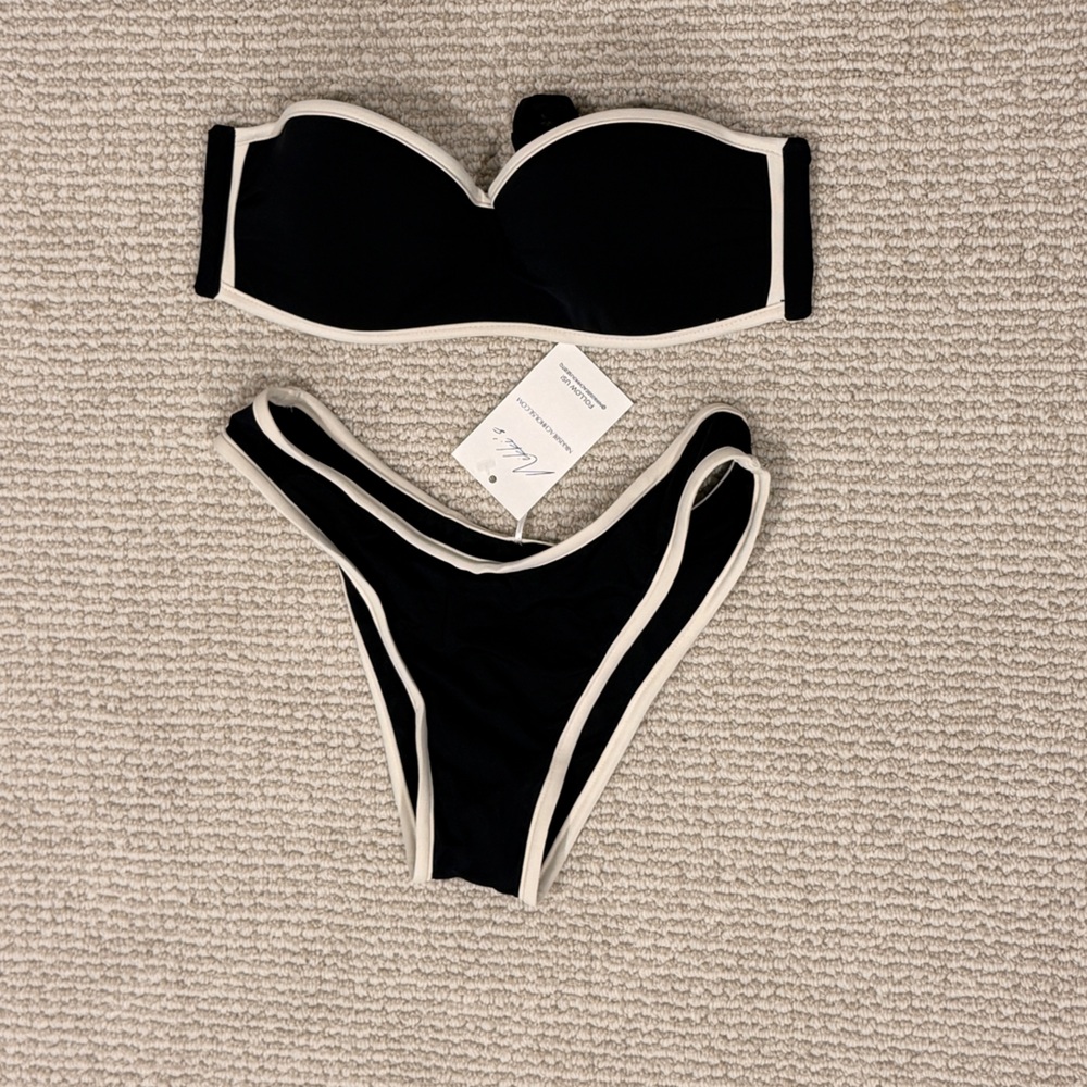 Nikki Beachhouse PLT Black and White Bikini Set NWT